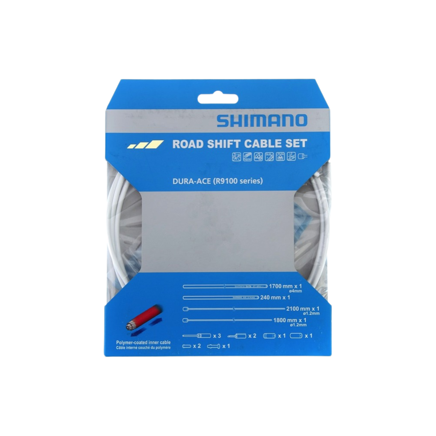 Shimano Ot-Sp41 Shift Cable Set -R9100 Polymer Coated 1800Mm&2100Mm White Outer + Inner + Ot-Rs900