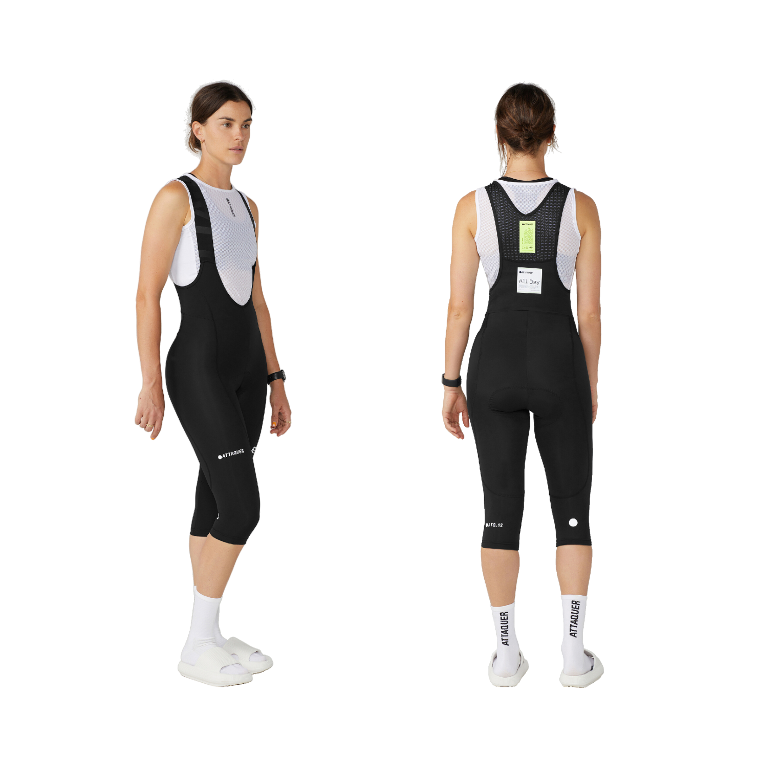 Attaquer Womens All Day 3/4 Bib - Black/White Logo