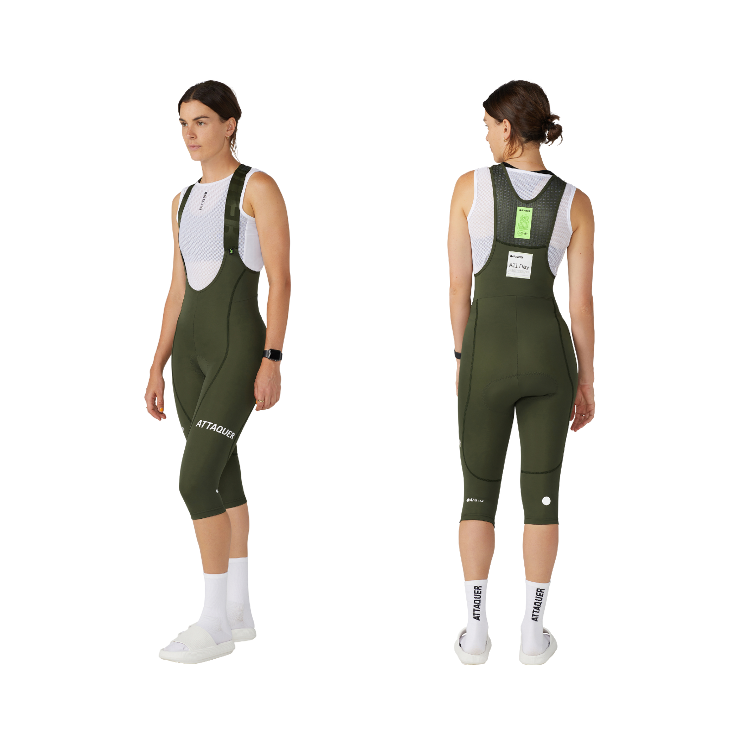 Attaquer Womens All Day 3/4 Bib - Pine/White Logo