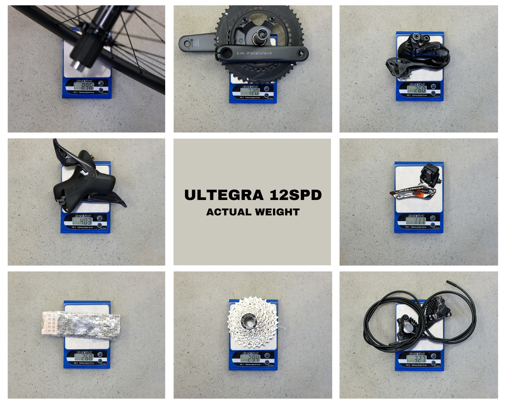 Shimano Ultegra R8100 Di2 12-Speed Groupset - Actual Weights