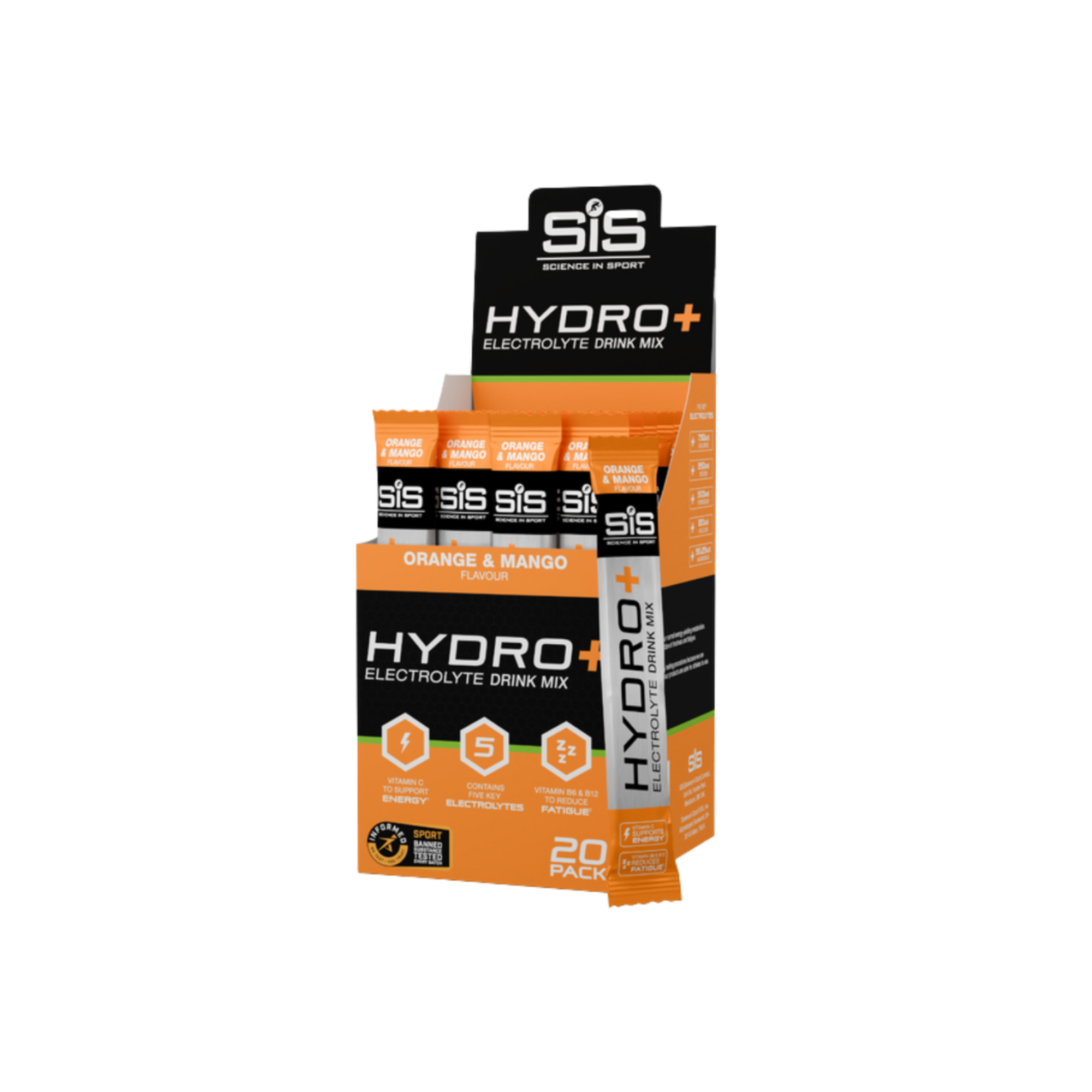 SIS HYDRO+ 电解质饮料混合物 - 橙子和芒果（20 盒）
