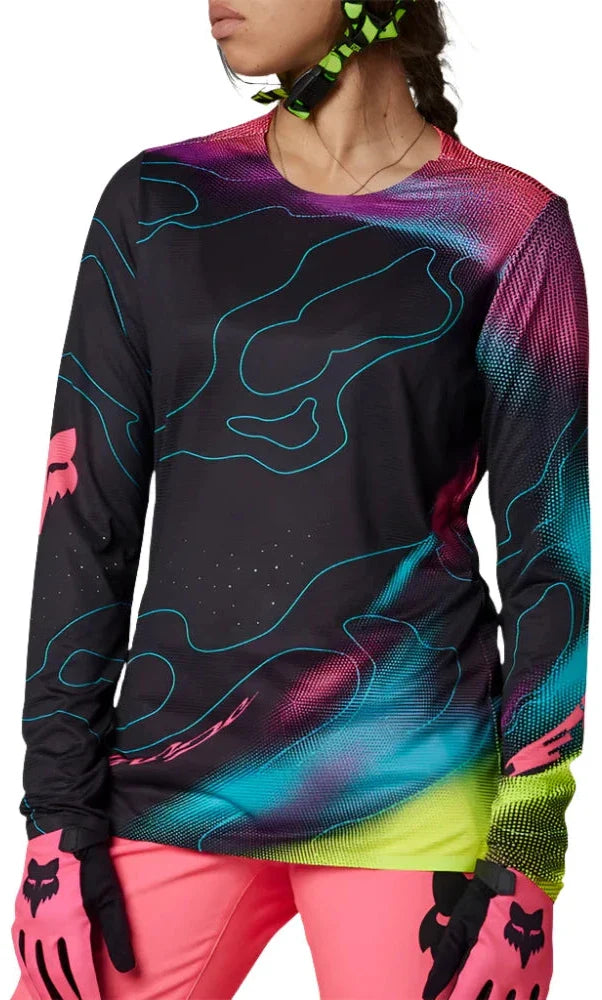 Fox WOMENS FLEXAIR LS JERSEY LUNAR - Black/Pink Front Facing Right