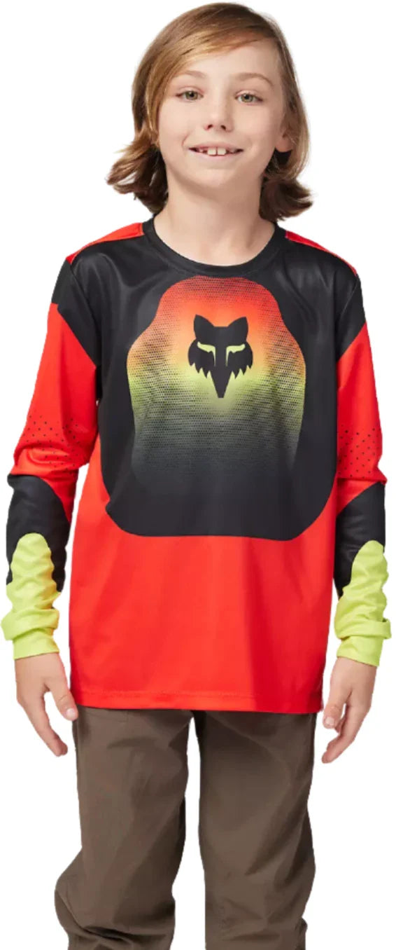 Fox YOUTH RANGER LS JERSEY REVISE - Red/ Yellow FRONT FACING MODEL