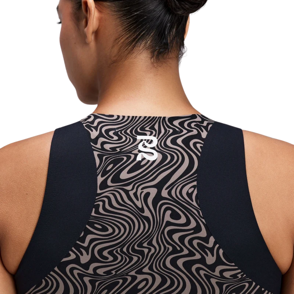 Bandit Running Women's Adapto™ 2-Way Zip Race Crop - Melted Marble Cocoa/Black