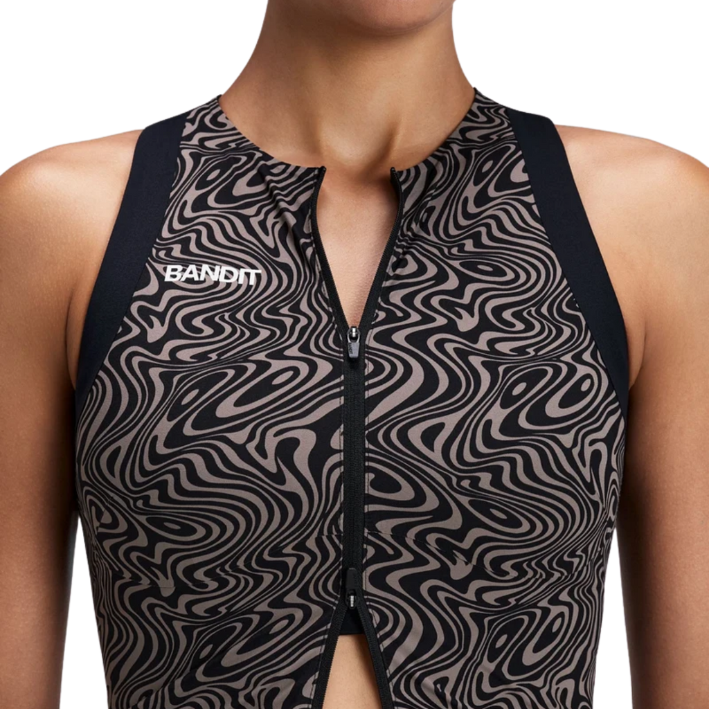 Bandit Running Women's Adapto™ 2-Way Zip Race Crop - Melted Marble Cocoa/Black