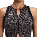 Bandit Running Women's Adapto™ 2-Way Zip Race Crop - Melted Marble Cocoa/Black