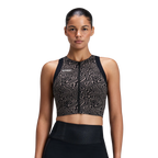 Bandit Running Women's Adapto™ 2-Way Zip Race Crop - Melted Marble Cocoa/Black