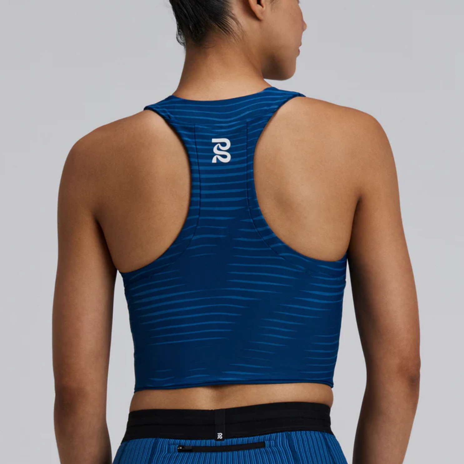 Bandit Running Women's Stamina™ Race Crop - Organic Stripe/Ink Blue
