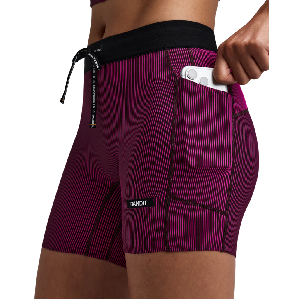 Bandit Running Women's Striped Cadence™ 5" Compression Shorts - Espresso/Azalea