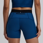 Bandit Running Women's Striped Cadence™ 5" Compression Shorts - Ink Blue/Aegean