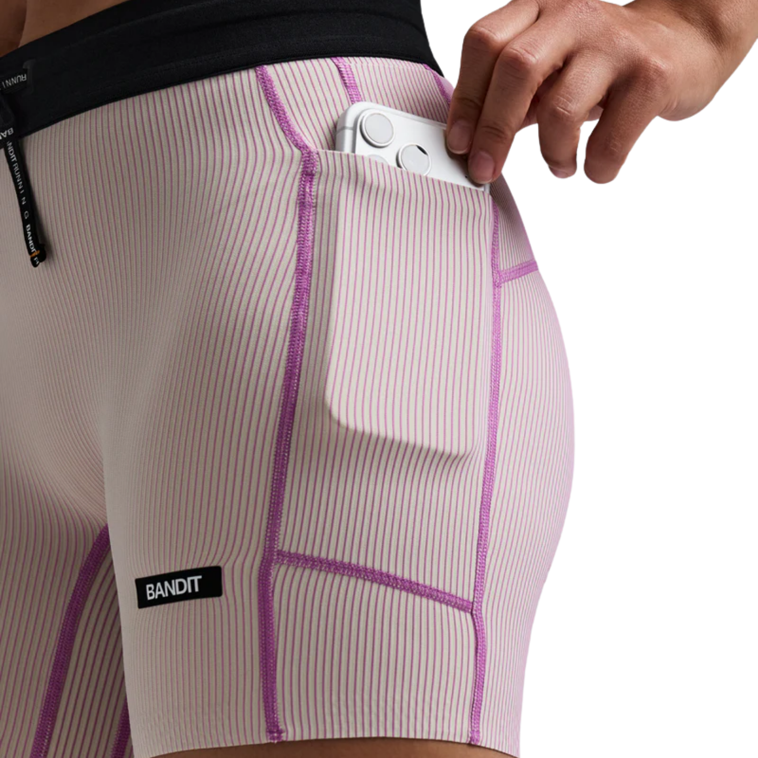 Bandit Running Women's Striped Cadence™ 5" Compression Shorts - Plaster/Orchid