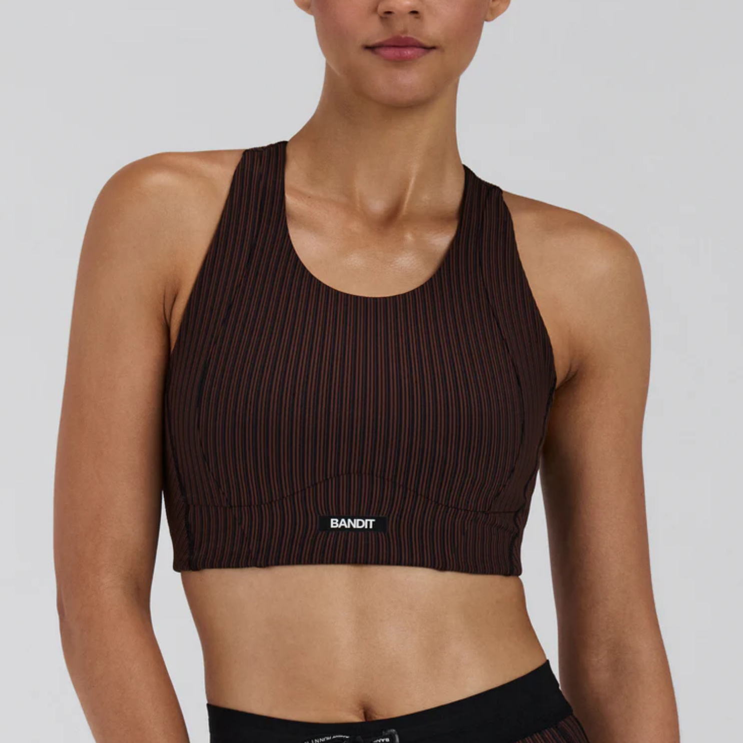Bandit Running Women's Striped Cadence™ Longline Bra - Cacao/Black