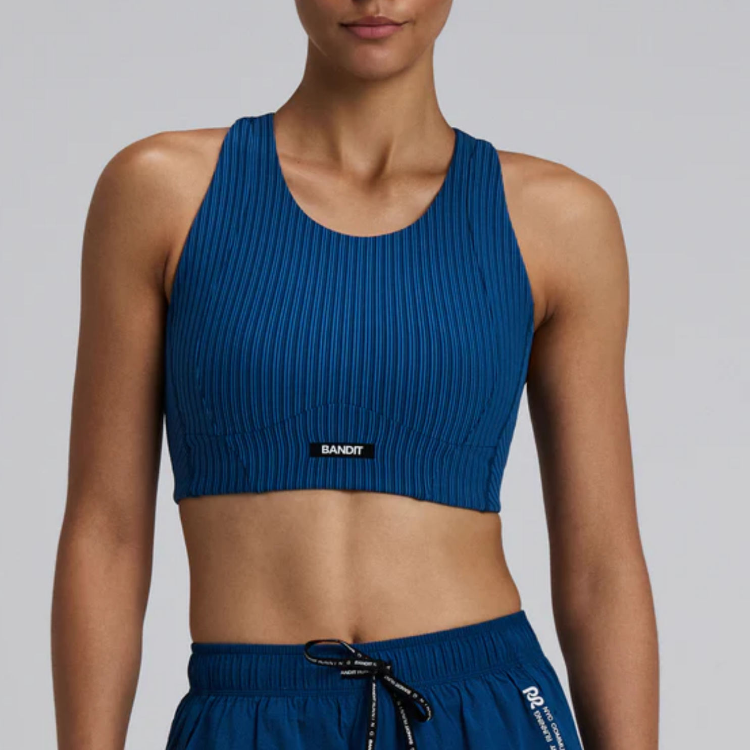 Bandit Running Women's Striped Cadence™ Longline Bra - Ink Blue/Aegean