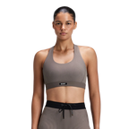 Bandit Running Women's Striped Cadence™ Scoop Neck T-Back Run Bra - Cocoa/Concrete Taupe