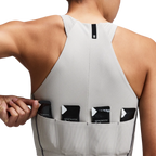 Bandit Running Women's Striped Cadence™ Zip Front Race Crop - Plaster/Slate