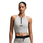Bandit Running Women's Striped Cadence™ Zip Front Race Crop - Plaster/Slate
