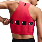 Bandit Running Women's Striped Cadence™ Zip Front Race Crop - Poppy/Azalea