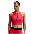 Bandit Running Women's Striped Cadence™ Zip Front Race Crop - Poppy/Azalea
