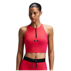 Bandit Running Women's Striped Cadence™ Zip Front Race Crop - Poppy/Azalea