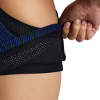 Bandit Running Women's Striped Cadence™ Zip Front T-Back Race Crop - Black/Bauhaus Blue