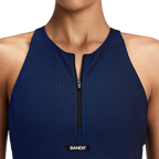 Bandit Running Women's Striped Cadence™ Zip Front T-Back Race Crop - Black/Bauhaus Blue