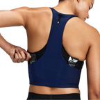 Bandit Running Women's Striped Cadence™ Zip Front T-Back Race Crop - Black/Bauhaus Blue