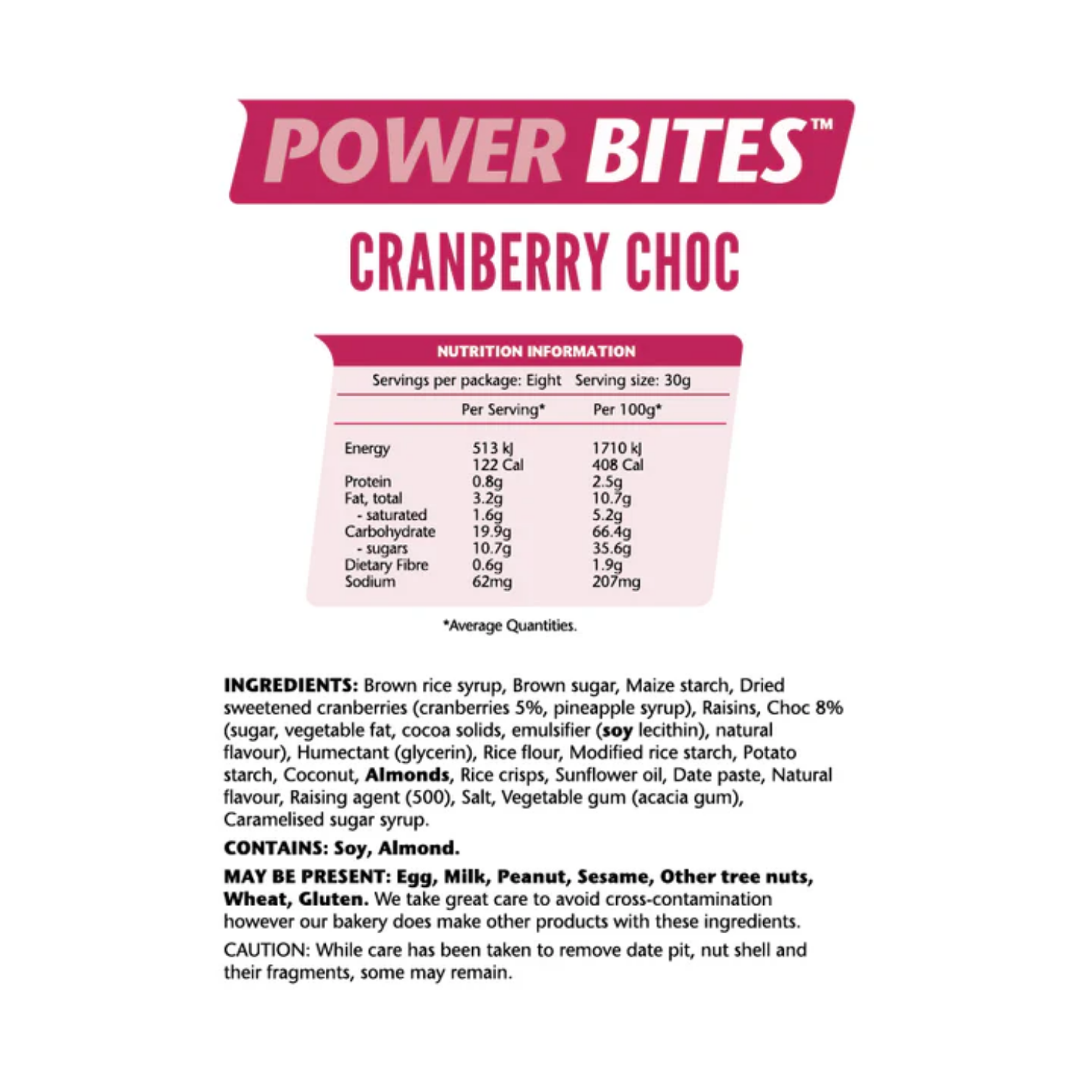 Em's Power Cookies Power Bites - Cranberry Choc