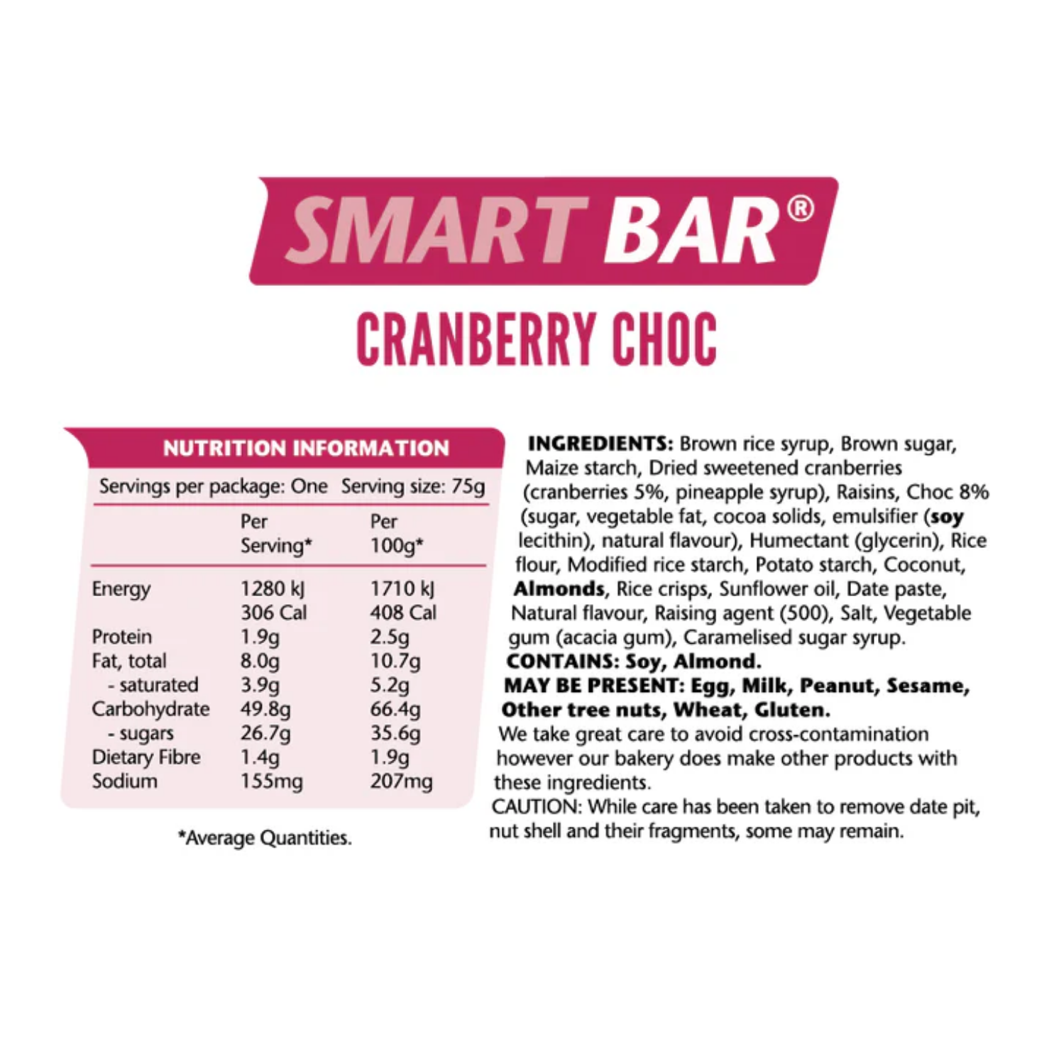 Em's Power Cookies Smart Bars - Cranberry Choc