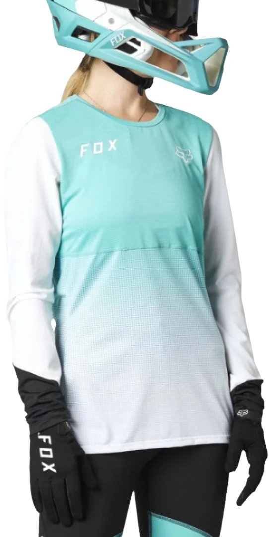 Fox WOMENS FLEXAIR LS JERSEY - Teal Front Facing Model right