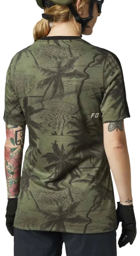 Fox WOMENS RANGER DR SS JERSEY SE - Olive Green Back Facing Model