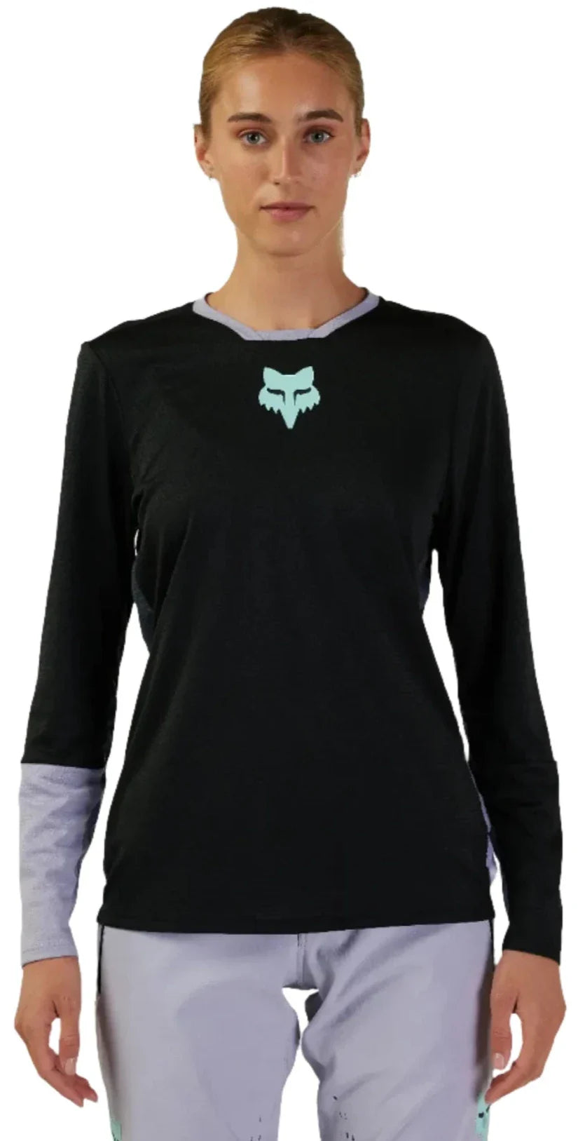 Fox WOMENS DEFEND RACE LS JERSEY - Black Front Facing Model