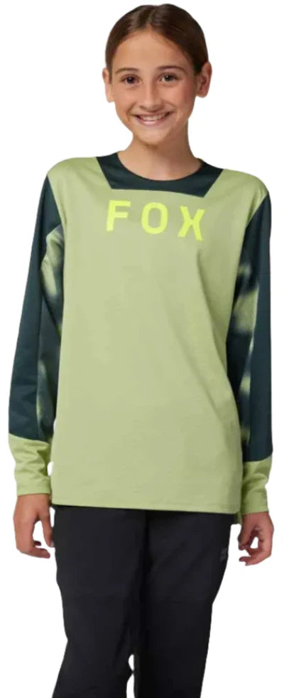 Fox YOUTH DEFEND LS JERSEY TAUNT - Pale Green FRONT FACING MODEL