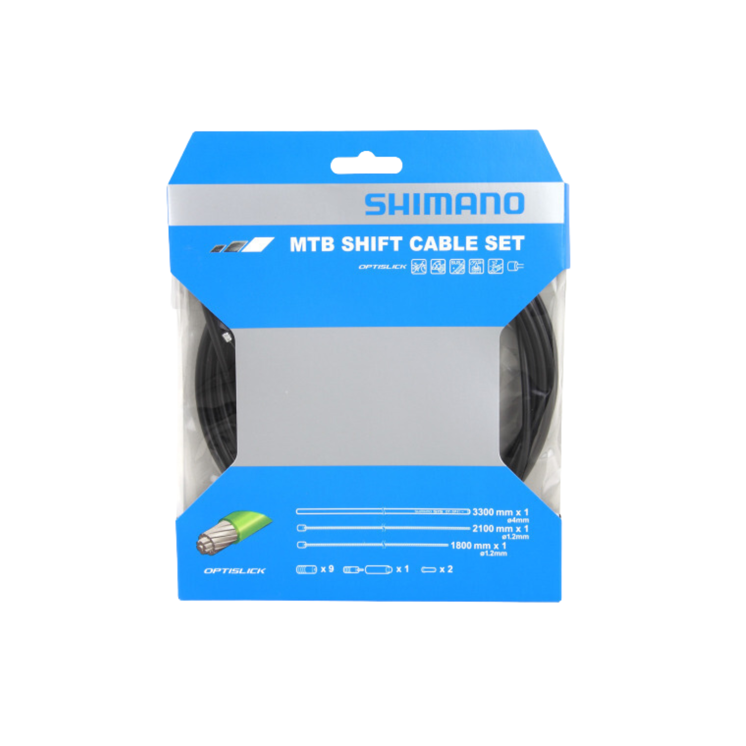 Shimano Mtb Ot-Sp41 Shift Cable Set Optislick Black 2100mm/1800mm Inner & Outer Cables w/Caps