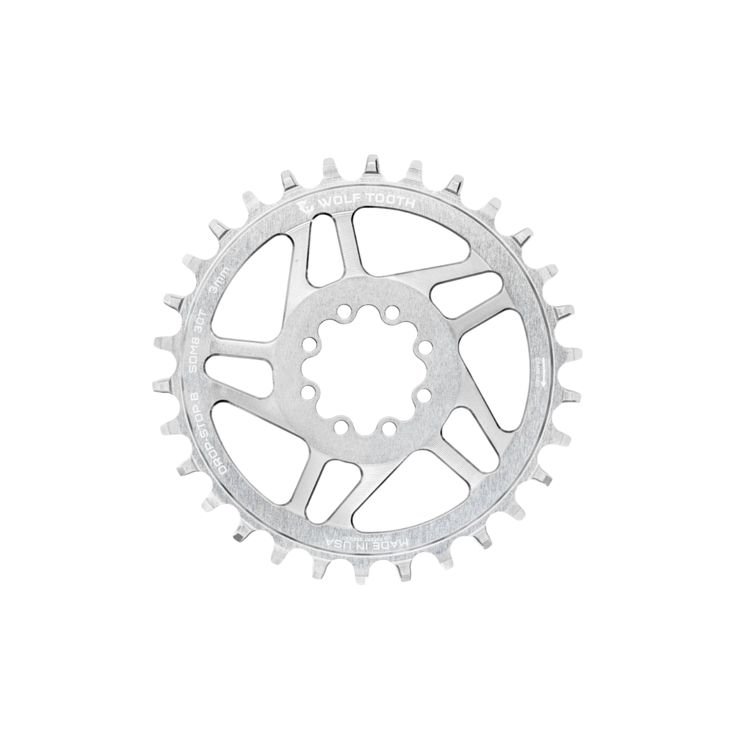 Wolf Tooth Direct Mount Chainrings for SRAM 8-Bolt Mountain Cranks - Raw Silver