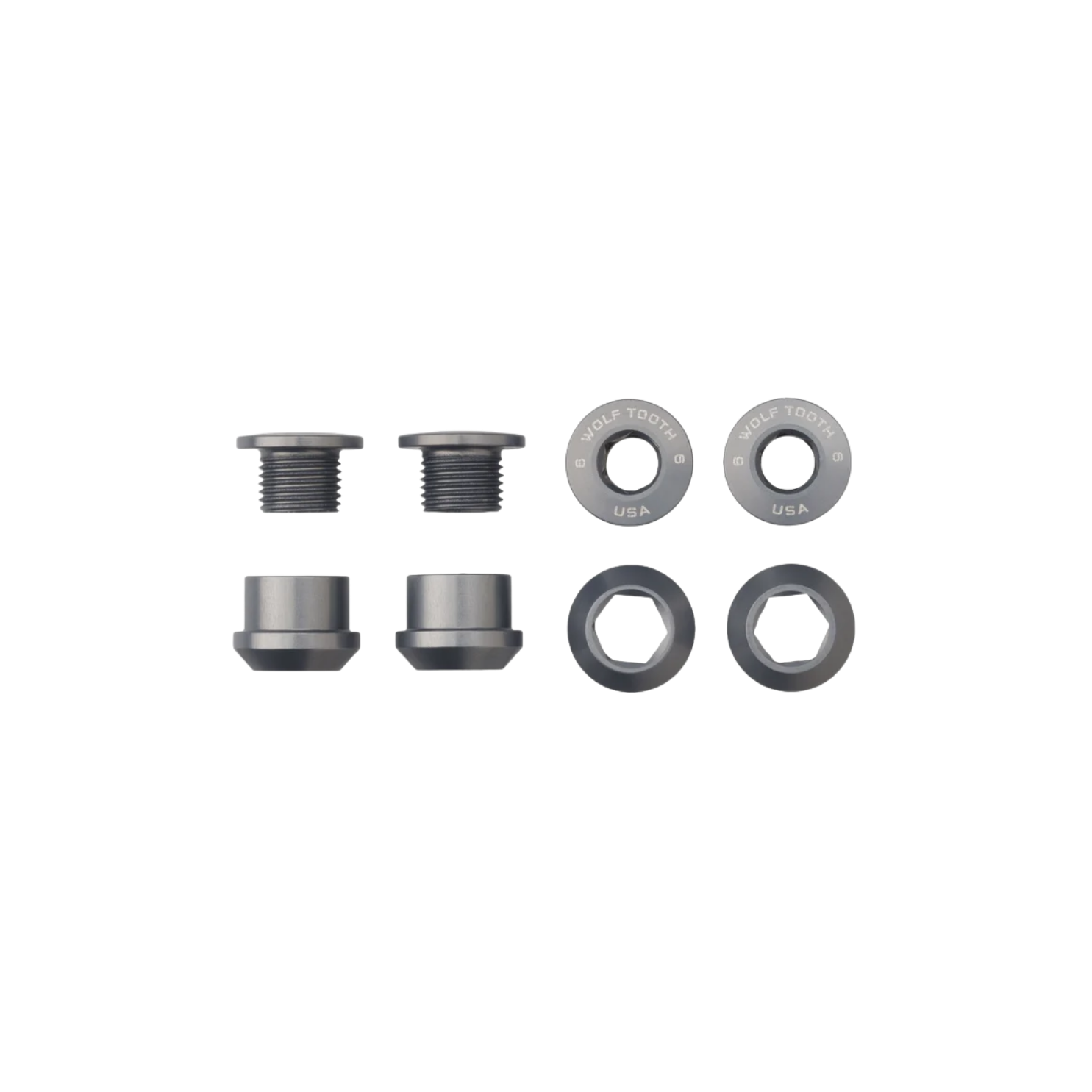 Wolf Tooth Set of 4 Chainring Bolts+Nuts for 1x - Grey
