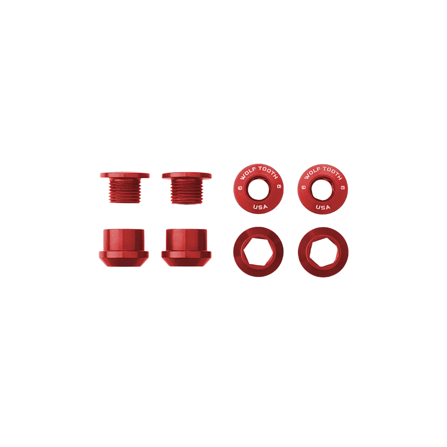 Wolf Tooth Set of 4 Chainring Bolts+Nuts for 1x - Red
