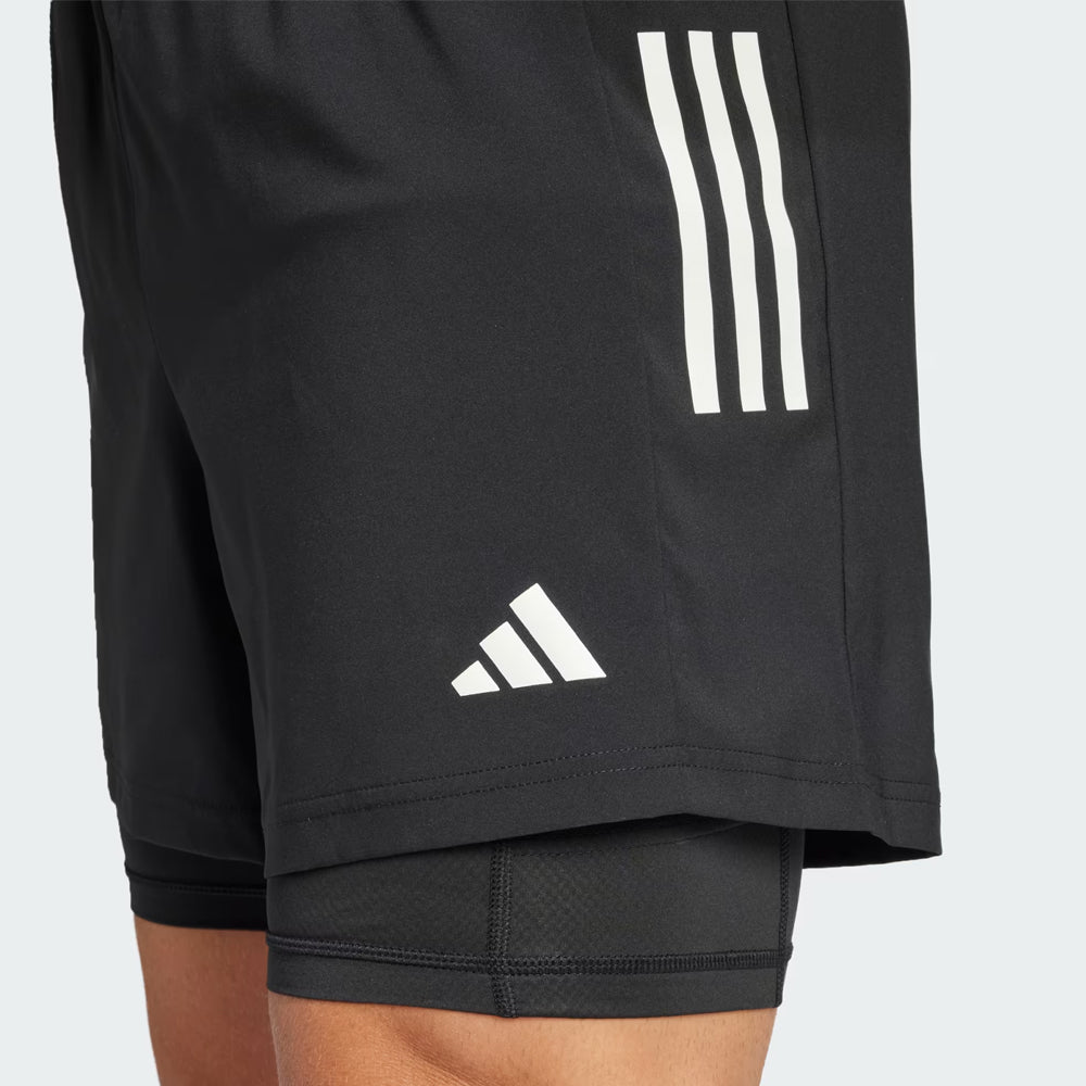 Adidas Own The Run 3-Stripes 二合一短裤 - 黑色