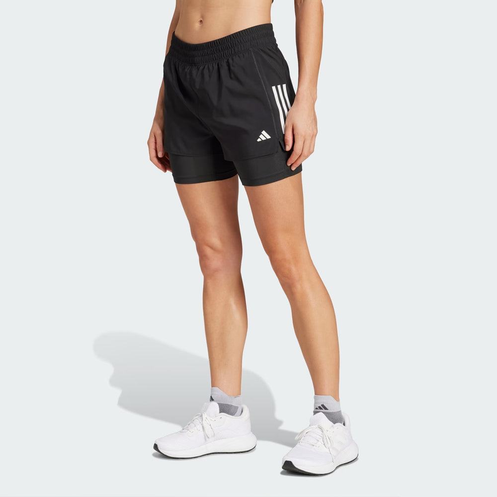 Adidas Own The Run 3-Stripes 二合一短裤 - 黑色