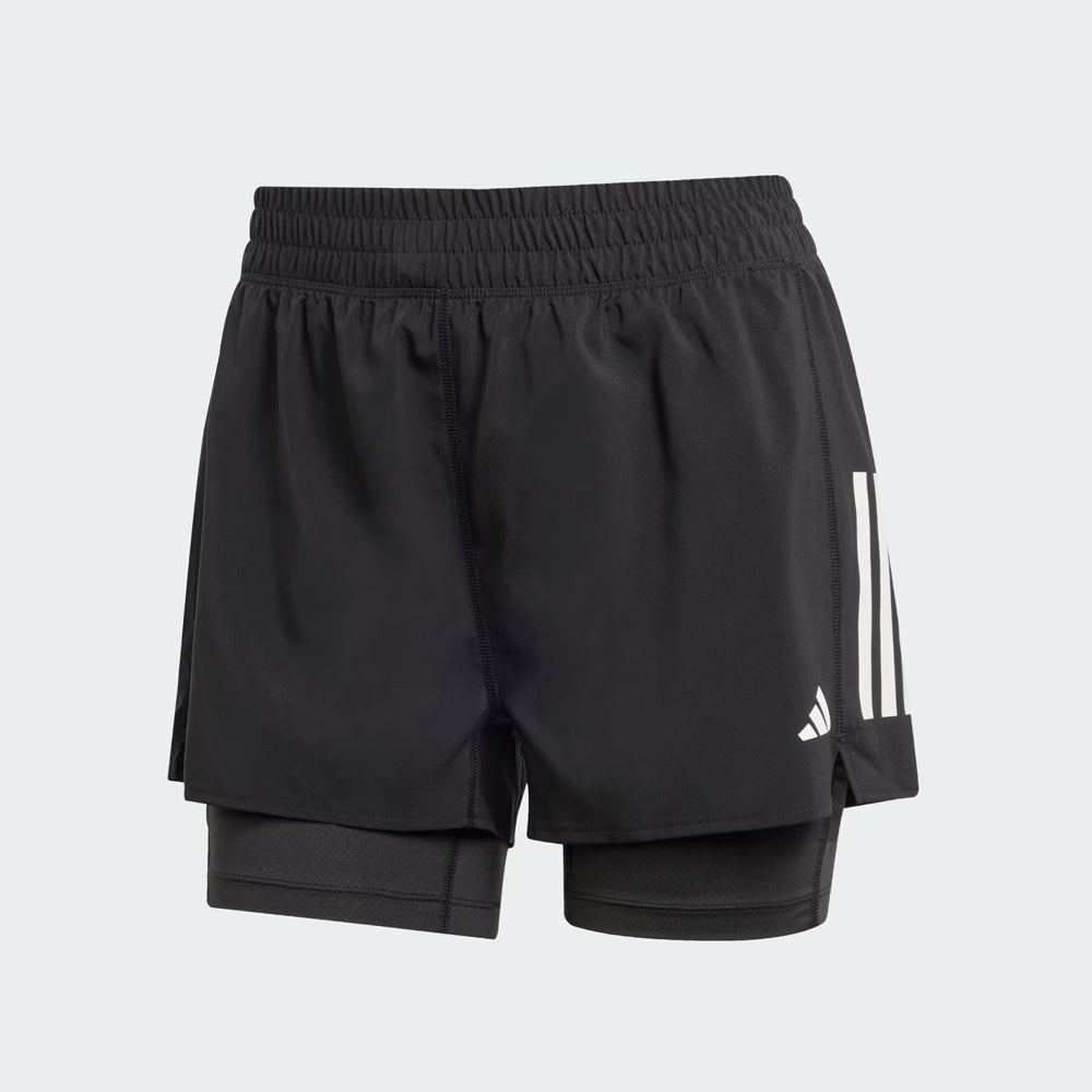 Adidas Own The Run 3-Stripes 二合一短裤 - 黑色