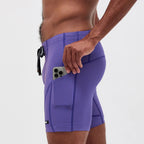 Bandit Running Cadence 7 Pocket Quarter Tights - Deep Peri Blue/Rust