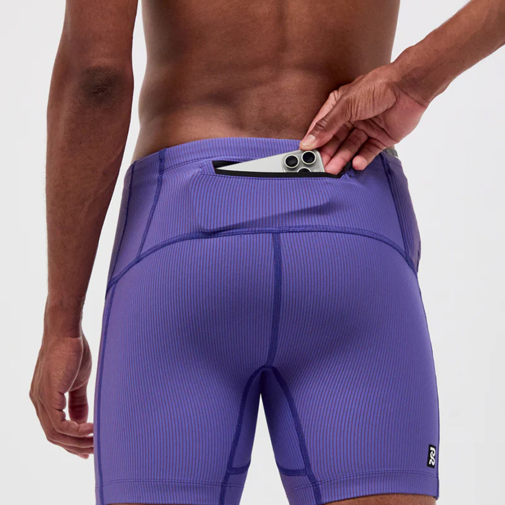 Bandit Running Cadence 7 Pocket Quarter Tights - Deep Peri Blue/Rust