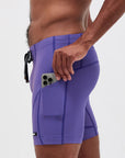 Bandit Running Cadence 7 Pocket Quarter Tights - Deep Peri Blue/Rust