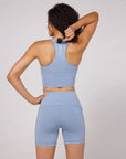 Bandit Running Stamina Scoop Neck Race Crop - Smokey Blue