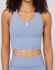 Bandit Running Stamina Scoop Neck Race Crop - Smokey Blue