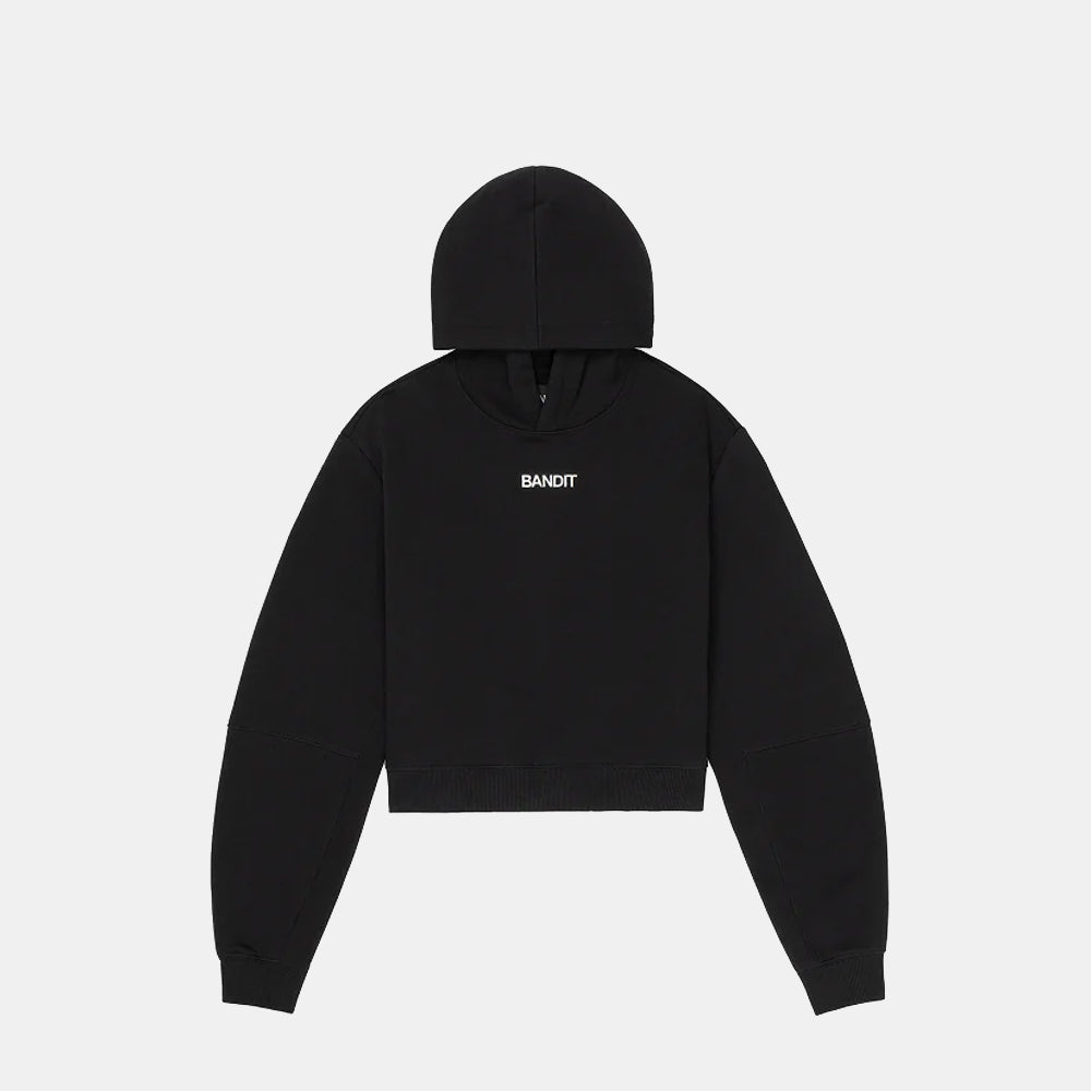 Bandit Running Stitch Logo Womens Cropped Hoodie - Black