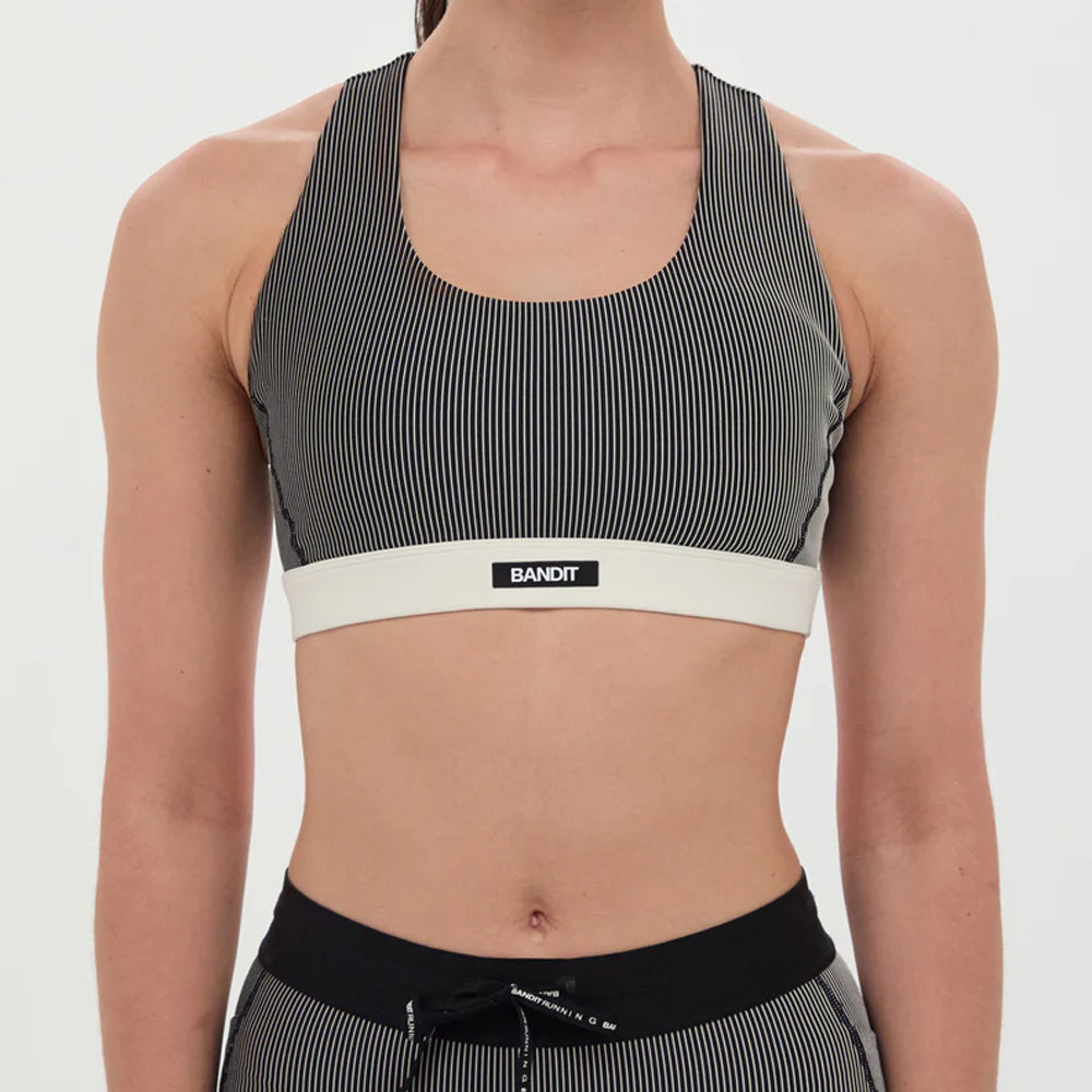 Bandit Running Striped Cadence Run Bra - Black/Chalk