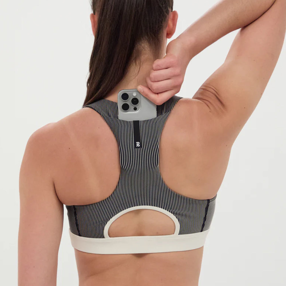 Bandit Running Striped Cadence Run Bra - Black/Chalk