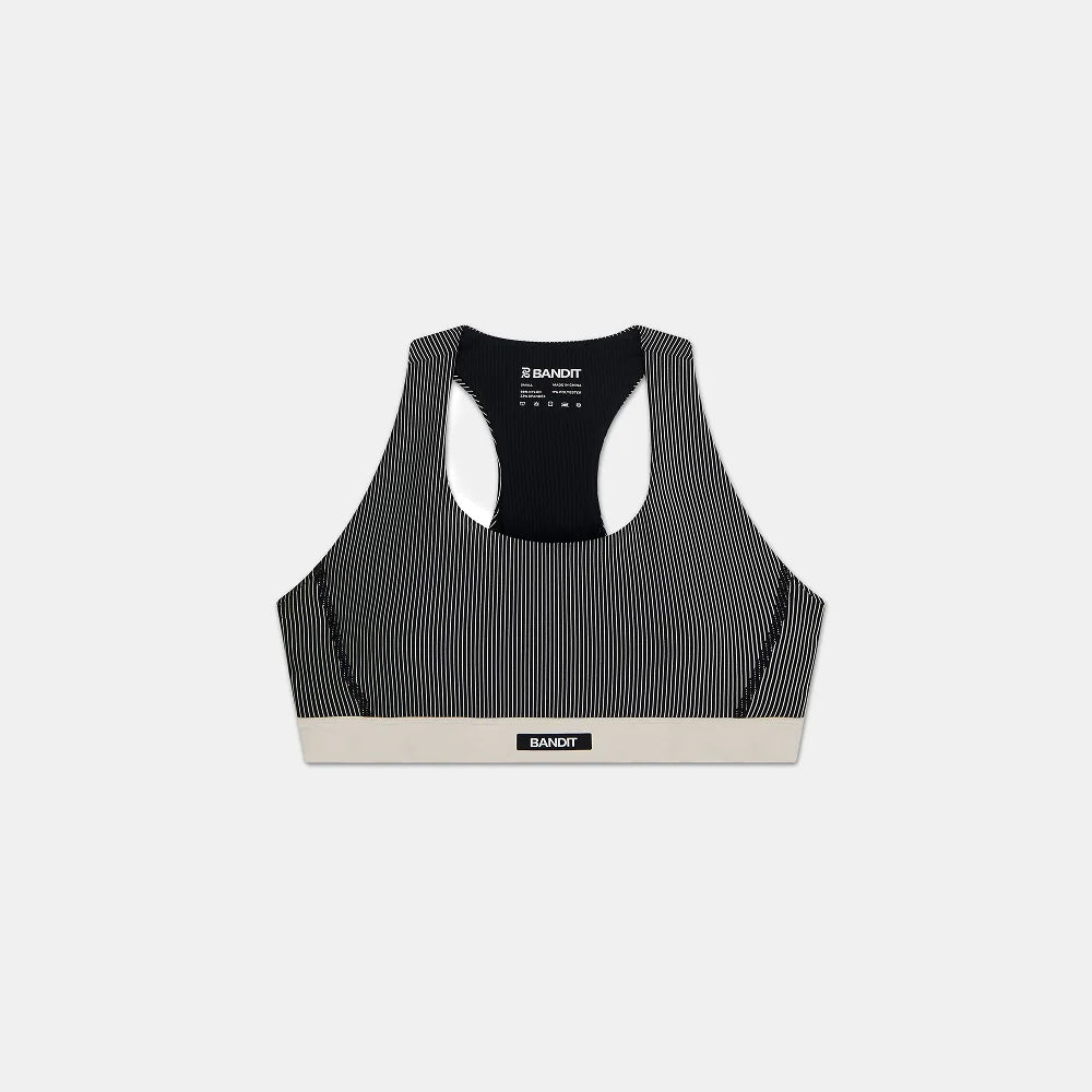 Bandit Running Striped Cadence Run Bra - Black/Chalk