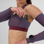 Bandit Running Striped Cadence Scoop Neck Run Bra - Fig/Vintage Blue