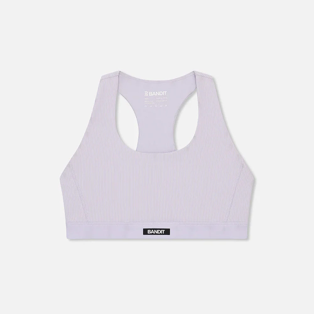 Bandit Running Striped Cadence Scoop Neck Run Bra - Light Thistle